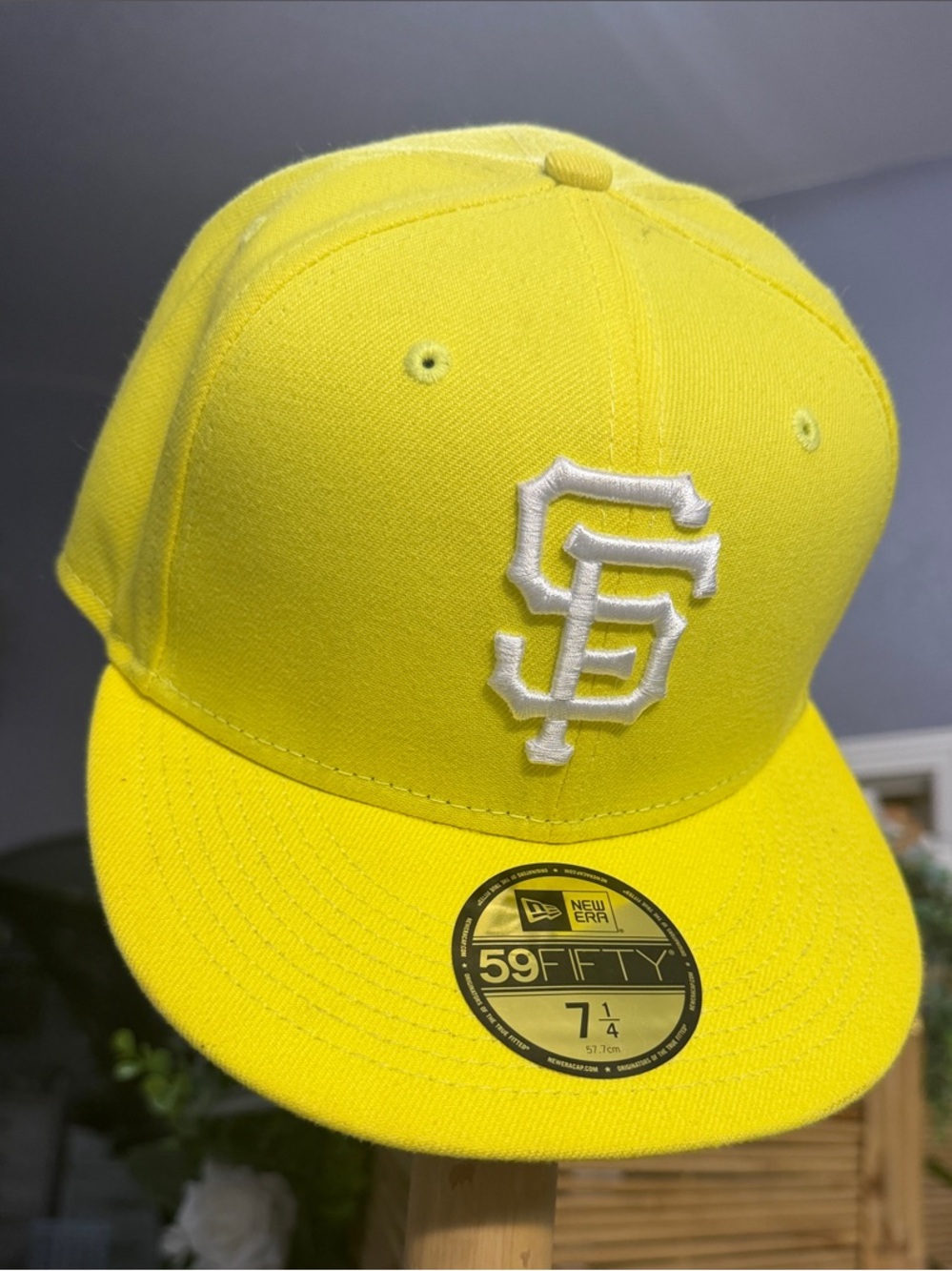 New Era Kids Bright Yellow SF Fitted Baseball Hat with White Logo